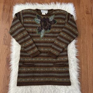 Vintage Fair Isle Wool Sweater Womens Medium Nordic Alpaca Mohair Crewneck Italy